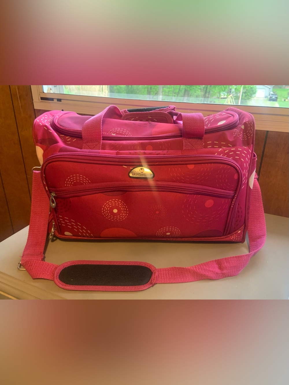 Pink Patterned Travel Duffel with Shoulder Strap